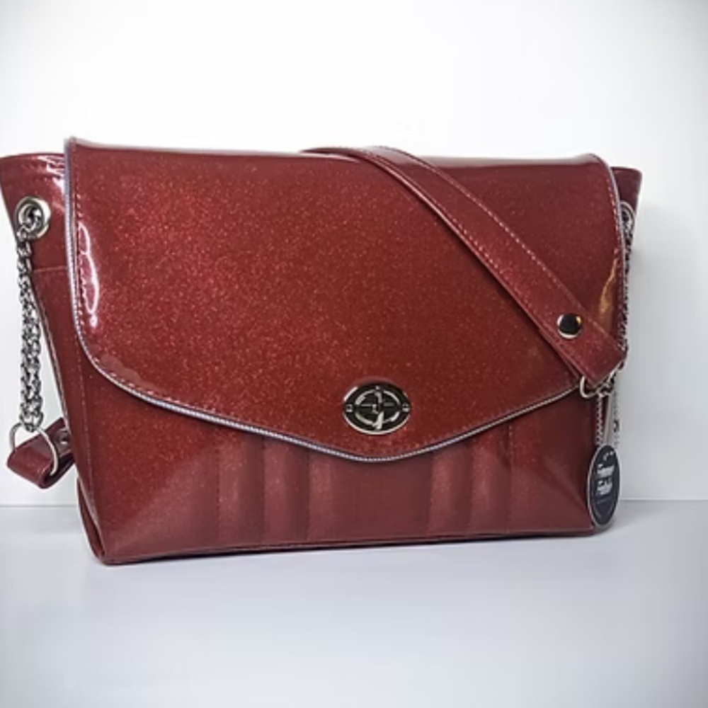 Lady Luck metallic sparkle Red Women's Shoulder Bag with Leopard Print